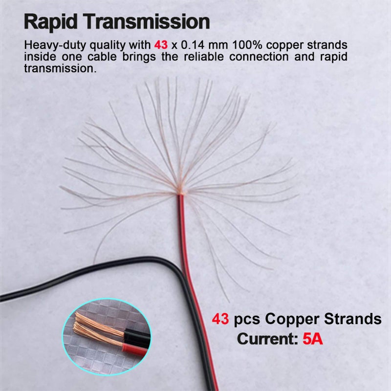 MILAPEAK (Real 18AWG 43x2pcs Copper Strands 20 Pairs DC Power Pigtail Cable, 12V 5A Male & Female Barrel Connectors for CCTV Security Camera and Lighting Power Adapter (2.1mm x 5.5mm, Ultra Thick) - Image 3